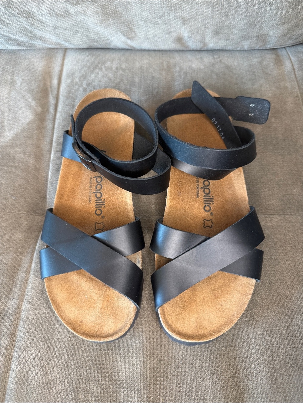Birkenstock Black Leather Strappy Cork Wedge Sandals - Picture 2 of 9